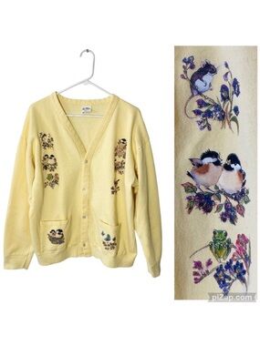 VINTAGE Birds Mouse Frog Cardigan